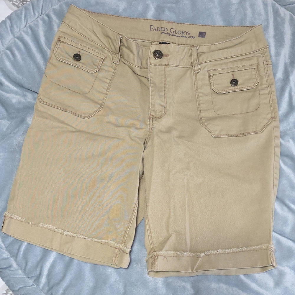 Faded Glory Khaki Bermuda Shorts with Buttoned Front Pockets